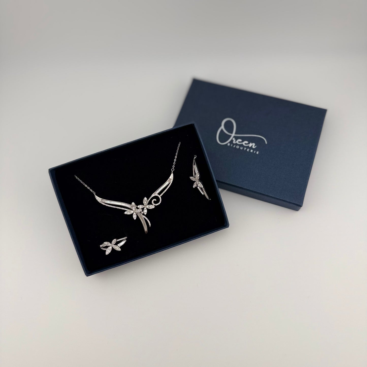 Parure florale trois pièces en Argent 925 & Zirconium Oreen