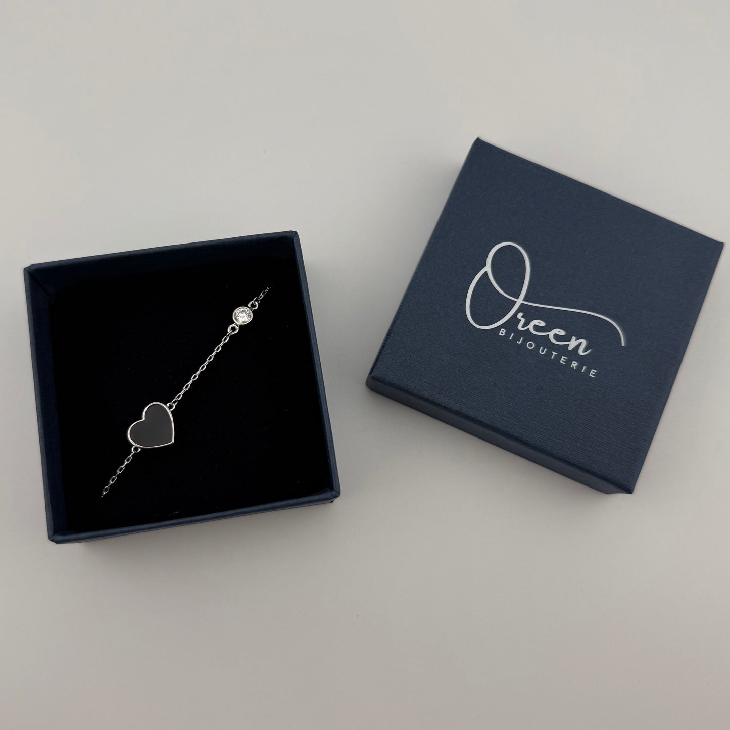 Bracelet cœur turquoise ou noir en Argent 925 et Zircon