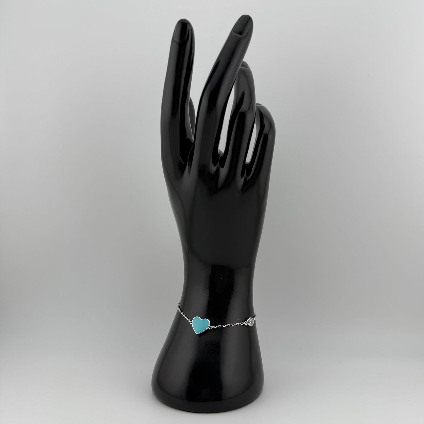 Bracelet cœur turquoise ou noir en Argent 925 et Zircon