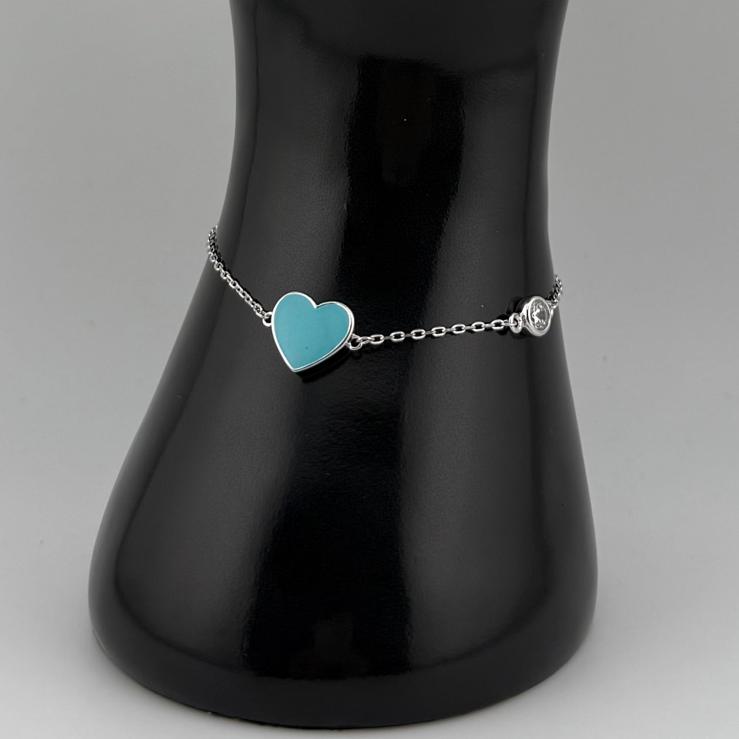 Bracelet cœur turquoise ou noir en Argent 925 et Zircon