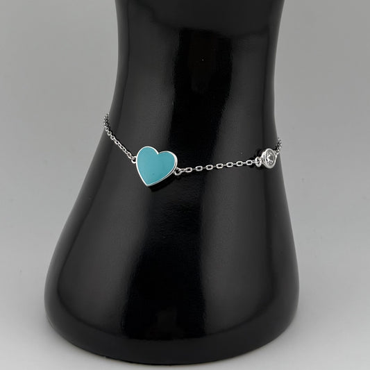 Bracelet cœur turquoise ou noir en Argent 925 et Zircon Oreen