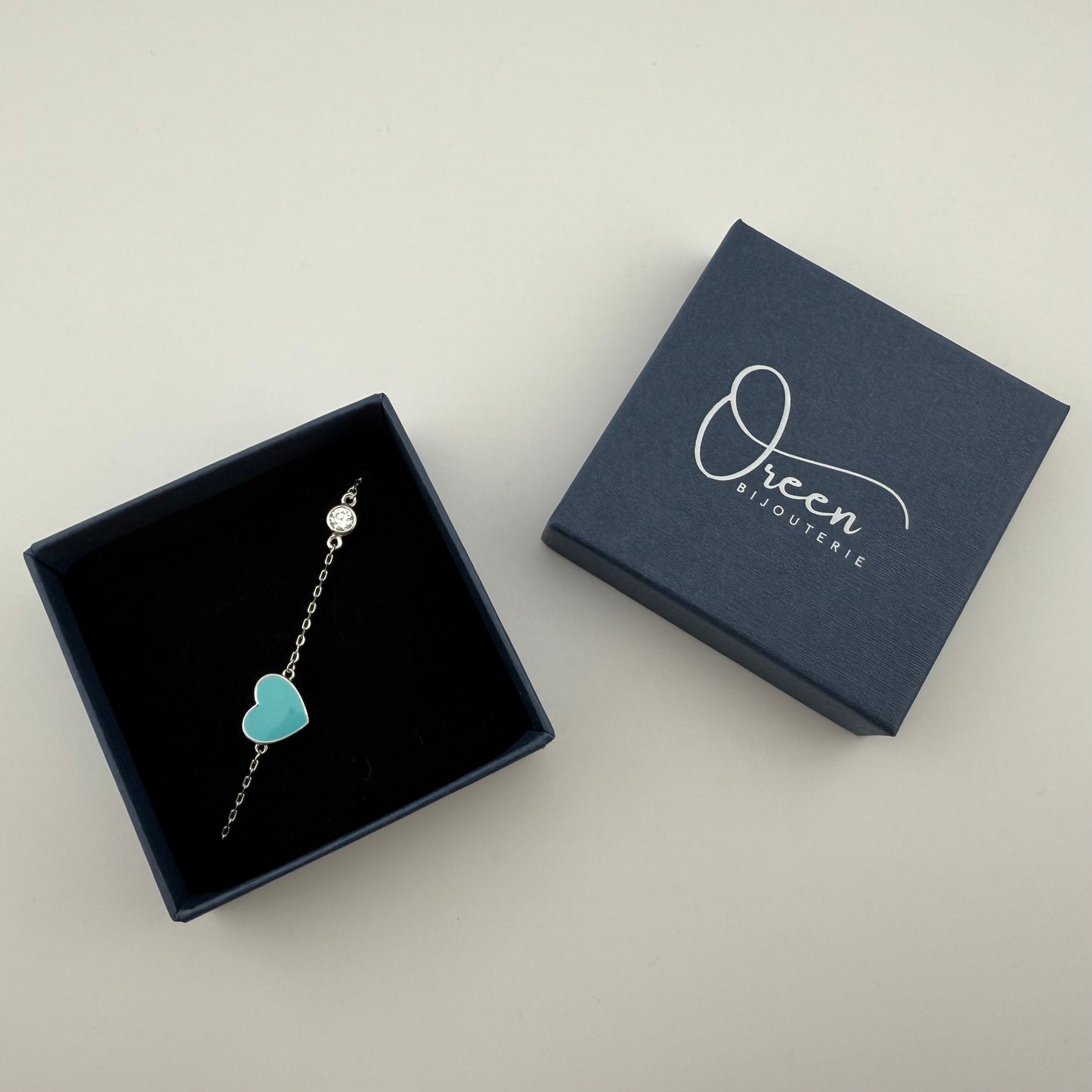 Bracelet cœur turquoise ou noir en Argent 925 et Zircon