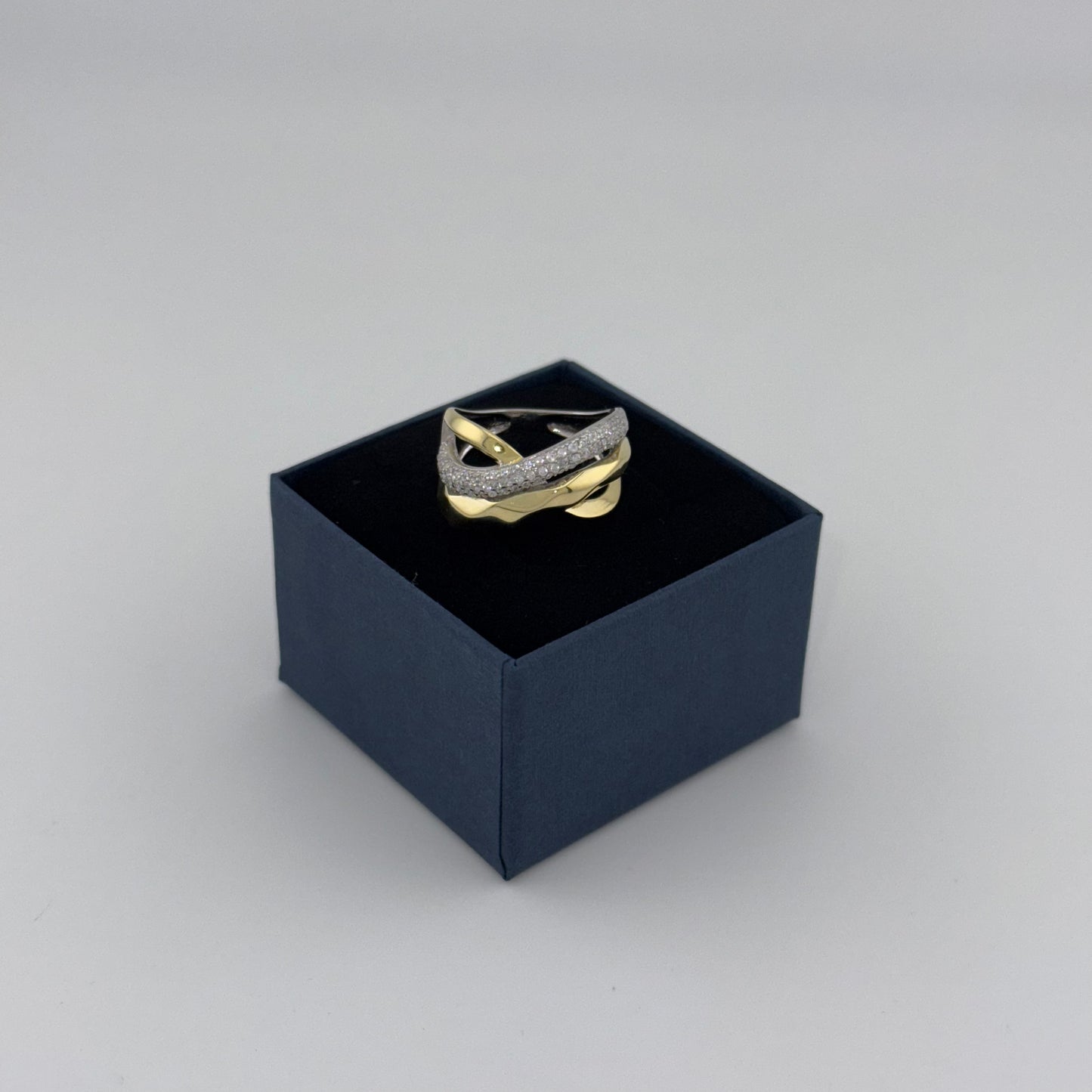 Bague croisée bicolore" en Argent 925 et Zircons