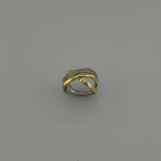 Bague croisée bicolore" en Argent 925 et Zircons Oreen