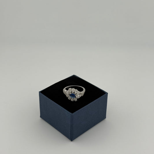 Bague fleur royale en Argent 925 et Zircons Saphir et Blancs Oreen