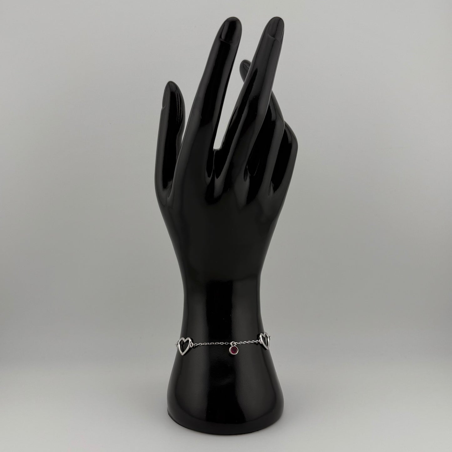 Bracelet charme cœurs et pierre rouge en Argent 925