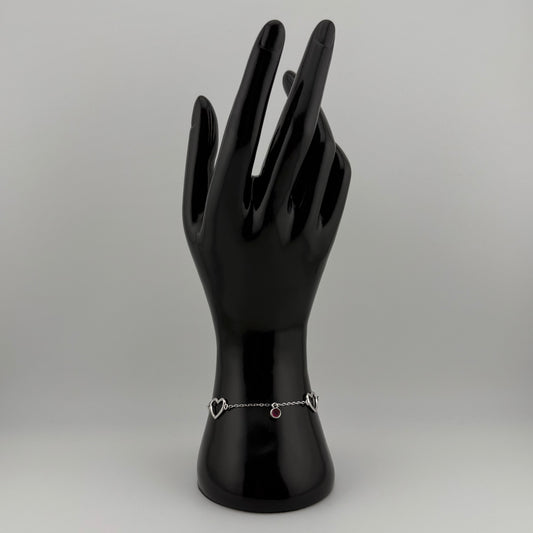 Bracelet charme cœurs et pierre rouge en Argent 925 Oreen
