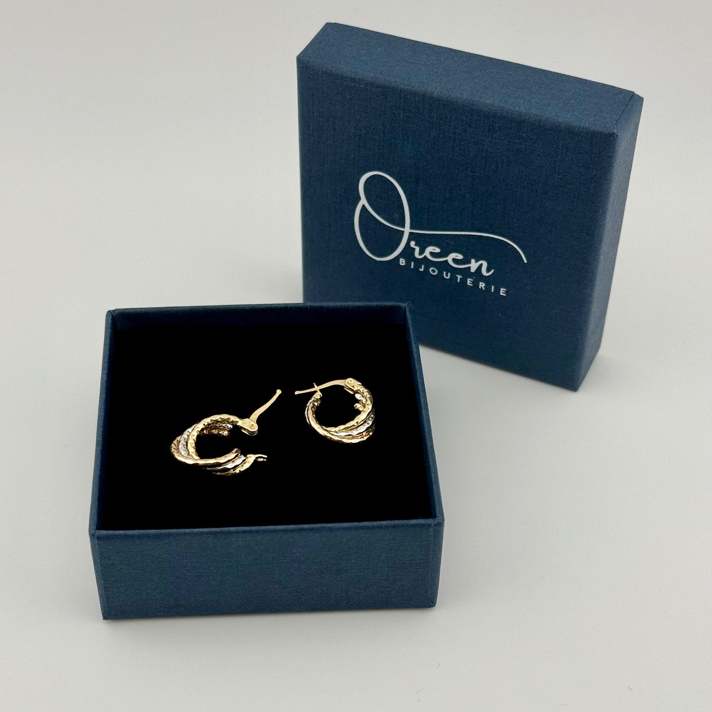Boucles d'oreilles créoles triple en Or 750 tricolore (18 carats)
