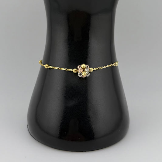 Bracelet en argent 925 doré au motif floral tricolore
