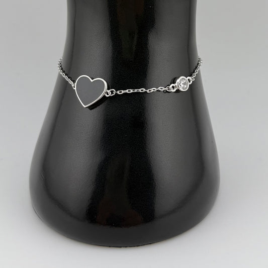Bracelet cœur turquoise ou noir en Argent 925 et Zircon