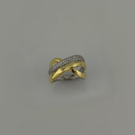 Bague croisée bicolore" en Argent 925 et Zircons