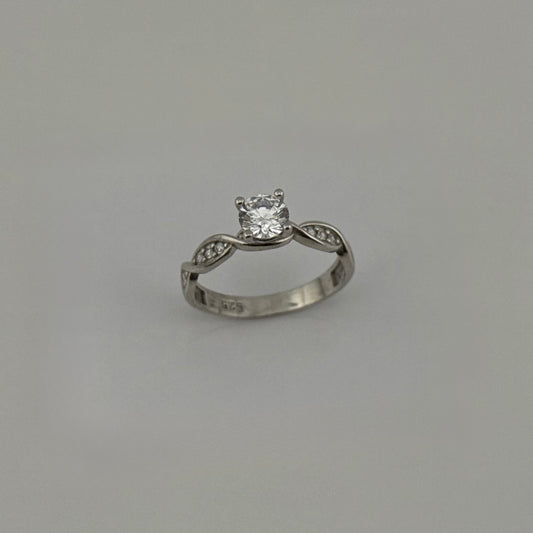 Bague solitaire entrelacée en Argent 925 et Zircons