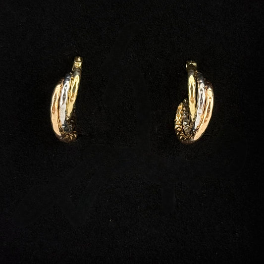 Boucles d'oreilles créoles triple en Or 750 tricolore (18 carats)